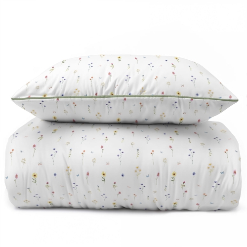 Pościel z perkalu biała 160x200 Polne Kwiaty Lame Percale