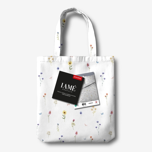 Pościel z perkalu biała 160x200 Polne Kwiaty Lame Percale