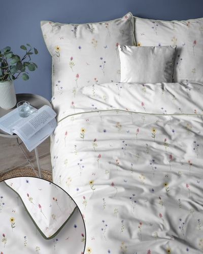 Pościel z perkalu biała 220x200 Polne Kwiaty Lame Percale