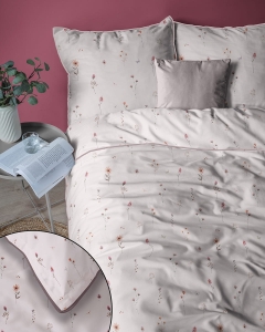 Pościel z perkalu pudrowa 220x200 Polne Kwiaty Lame Percale