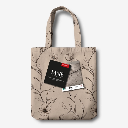 Pościel z perkalu ciemno beżowa 220x200 Kwiaty Lame Percale