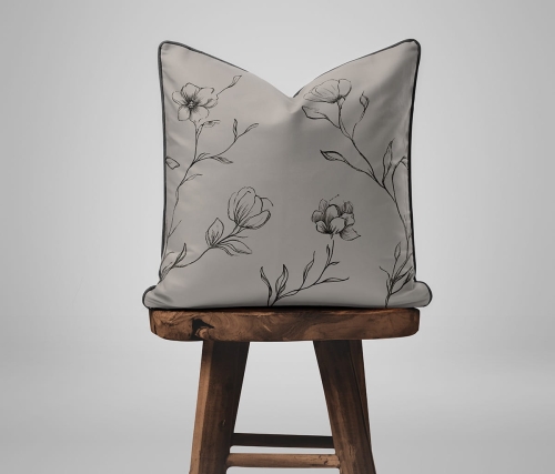 Komplet poszewek z perkalu ciemno beżowych 40x40 Kwiaty Lame Percale