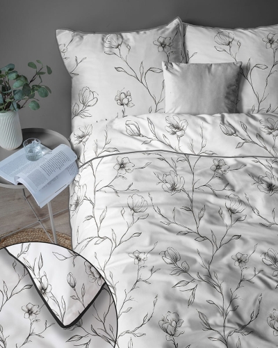 Pościel z perkalu 160x200 Biało Czarna Lame Percale