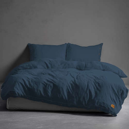 Pościel Pure Eco Line bawełniana 160x200 denim z guziczkami