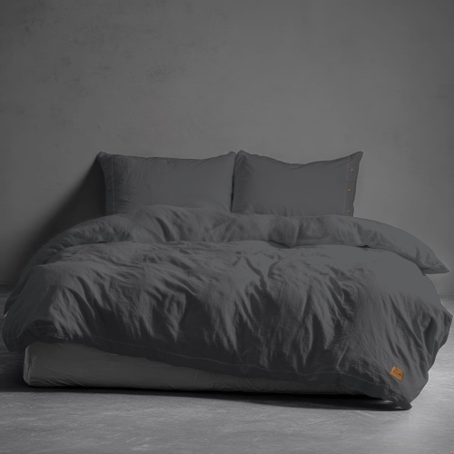 Pościel Pure Eco Line bawełniana 220x200 grafitowa z guziczkami