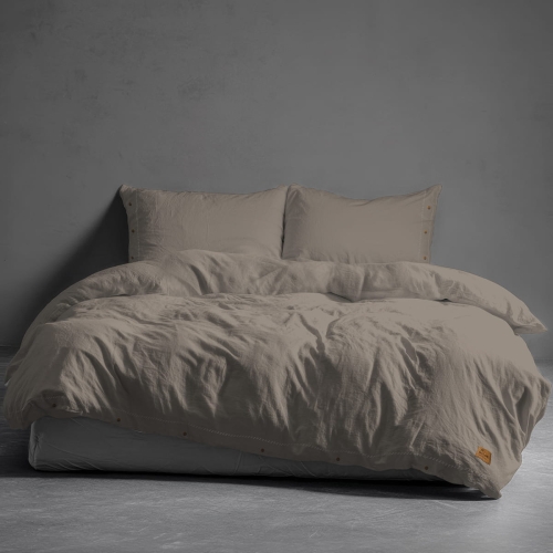Pościel Pure Eco Line bawełniana 220x200 taupe z guziczkami
