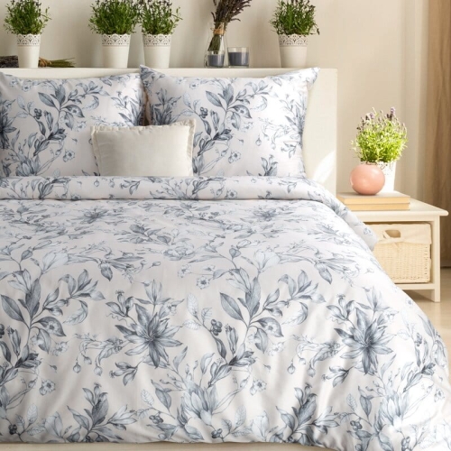 Ekskluzywna pościel Premium kremowa 220x200 w popielate kwiaty