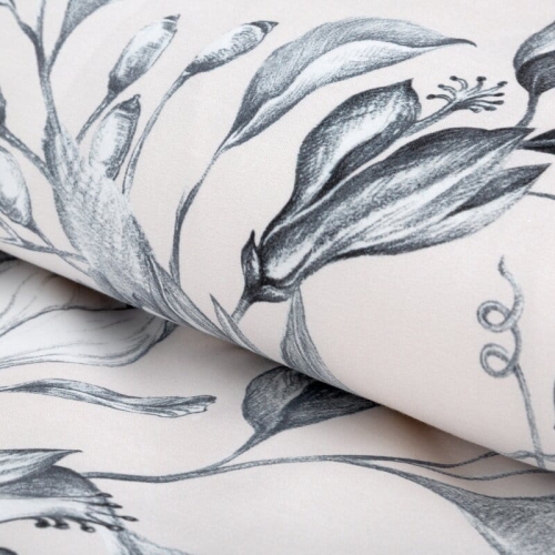 Ekskluzywna pościel Premium kremowa 220x200 w popielate kwiaty