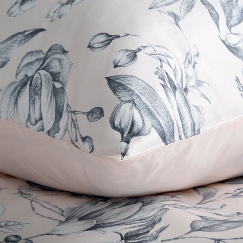 Ekskluzywna pościel Premium kremowa 220x200 w popielate kwiaty