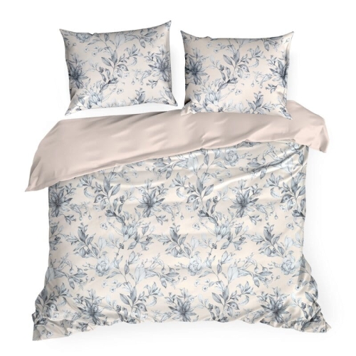 Ekskluzywna pościel Premium kremowa 220x200 w popielate kwiaty