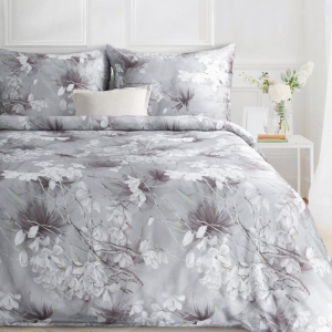 Ekskluzywna pościel Premium popielata 160x200 w jasne kwiaty