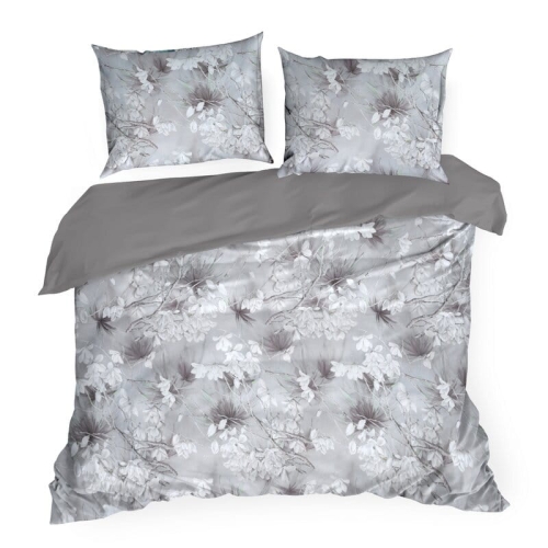 Ekskluzywna pościel Premium popielata 220x200 w jasne kwiaty