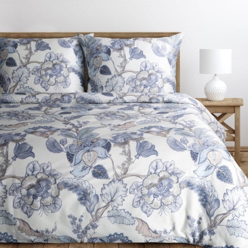 Ekskluzywna pościel Premium 220x200 roślinny wzór w odcieniach niebieskiego