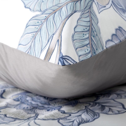 Ekskluzywna pościel Premium 220x200 roślinny wzór w odcieniach niebieskiego