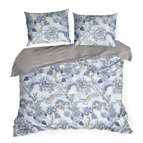 Ekskluzywna pościel Premium 220x200 roślinny wzór w odcieniach niebieskiego