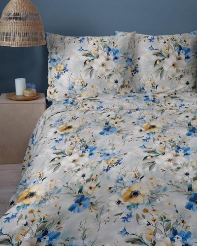 Komplet pościeli Home Satin z satyny bawełnianej 220x200 w akwarelowe kwiaty