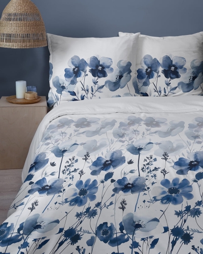 Komplet pościeli Home Satin z satyny bawełnianej 160x200 w granatowe kwiaty