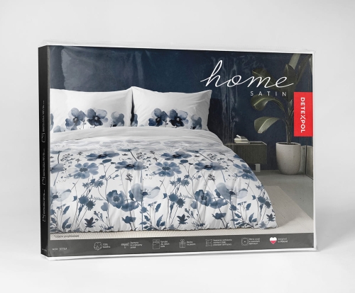 Komplet pościeli Home Satin z satyny bawełnianej 220x200 w granatowe kwiaty