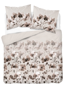 Komplet pościeli Home Satin z satyny bawełnianej 160x200 w ciemno beżowe kwiaty