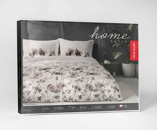 Komplet pościeli Home Satin z satyny bawełnianej 160x200 w ciemno beżowe kwiaty