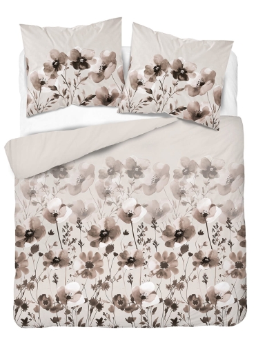 Komplet pościeli Home Satin z satyny bawełnianej 220x200 w ciemno beżowe kwiaty