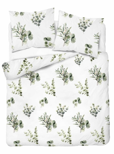 Komplet pościeli Home Satin z satyny bawełnianej 160x200 w zielone gałązki eukaliptusa