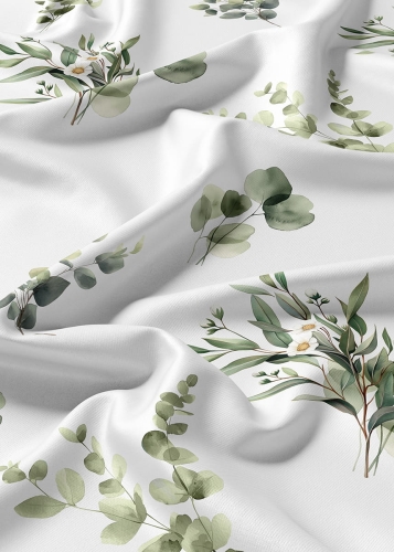 Komplet pościeli Home Satin z satyny bawełnianej 160x200 w zielone gałązki eukaliptusa