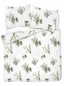 Komplet pościeli Home Satin z satyny bawełnianej 220x200 w zielone gałązki eukaliptusa