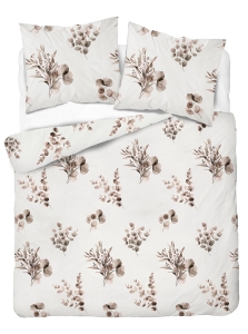 Komplet pościeli Home Satin z satyny bawełnianej 160x200 w beżowe gałązki eukaliptusa