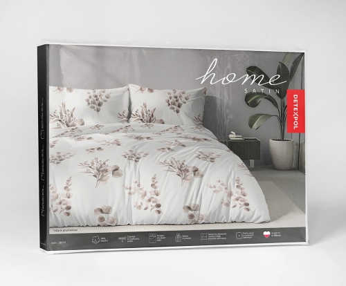 Komplet pościeli Home Satin z satyny bawełnianej 160x200 w beżowe gałązki eukaliptusa