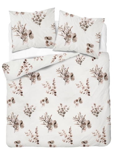 Komplet pościeli Home Satin z satyny bawełnianej 220x200 w beżowe gałązki eukaliptusa