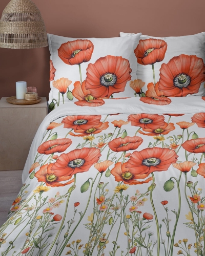 Komplet pościeli Home Satin z satyny bawełnianej 160x200 w czerwone maki