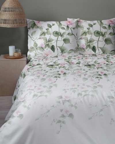 Komplet pościeli Home Satin z satyny bawełnianej 220x200 w motyw różowego hibiskusa