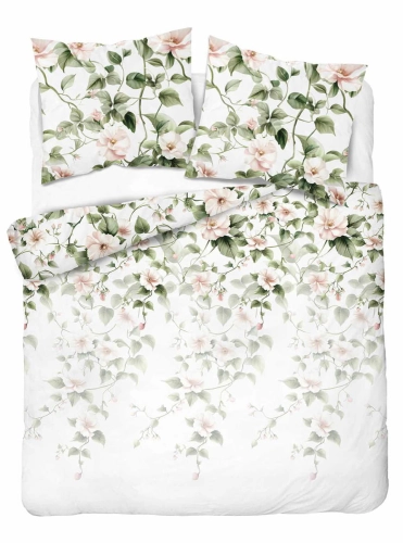 Komplet pościeli Home Satin z satyny bawełnianej 220x200 w motyw pudrowo różowego hibiskusa