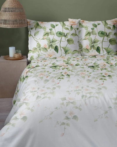 Komplet pościeli Home Satin z satyny bawełnianej 220x200 w motyw pudrowo różowego hibiskusa