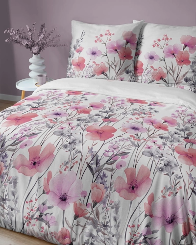 Komplet pościeli Home Satin z satyny bawełnianej 160x200 w różowe i fioletowe kwiaty