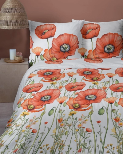 Komplet pościeli Home Satin z satyny bawełnianej 180x200 w czerwone maki