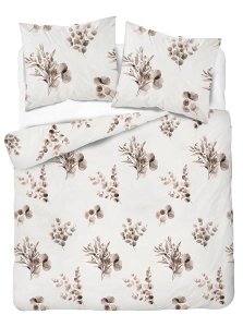 Komplet pościeli Home Satin z satyny bawełnianej 180x200 w beżowe gałązki eukaliptusa