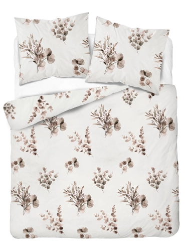 Komplet pościeli Home Satin z satyny bawełnianej 180x200 w beżowe gałązki eukaliptusa