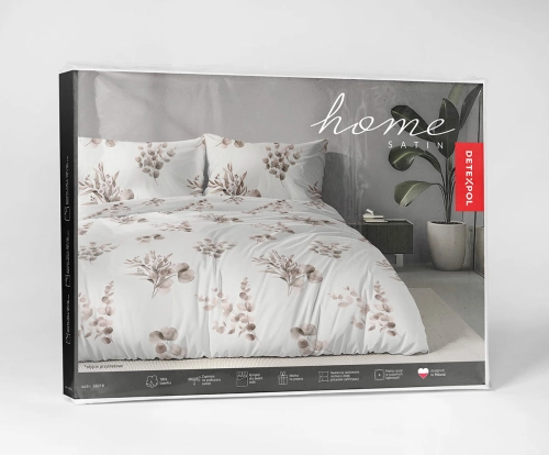 Komplet pościeli Home Satin z satyny bawełnianej 180x200 w beżowe gałązki eukaliptusa