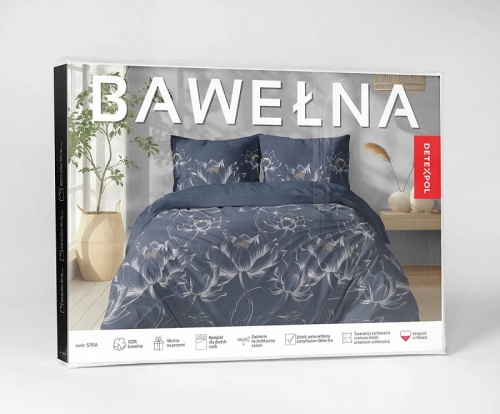 Pościel bawełniana 100% granatowa 220x200 kwiaty lotosu