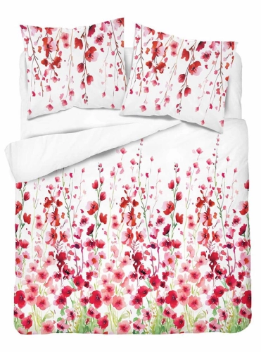 Pościel bawełniana 100% 160x200 w czerwone i różowe kwiaty