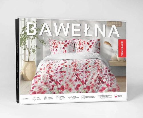 Pościel bawełniana 100% 160x200 w czerwone i różowe kwiaty