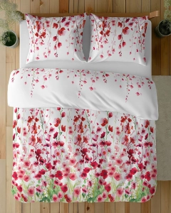 Pościel bawełniana 100% 180x200 w czerwone i różowe kwiaty