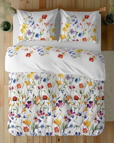 Pościel bawełniana 100% 160x200 w kolorowe kwiaty