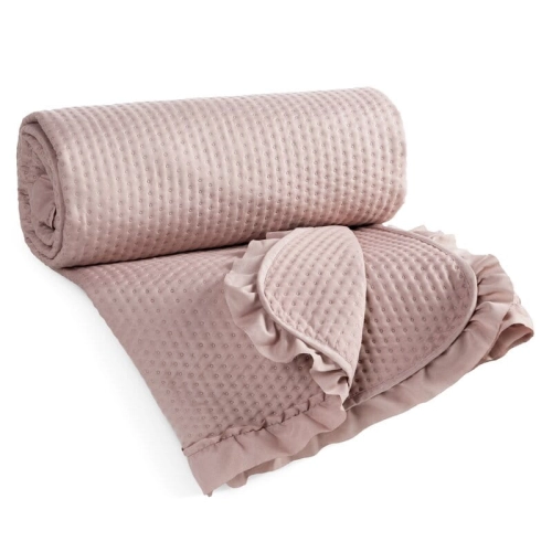 Narzuta pudrowo różowa 220x240 z falbanką