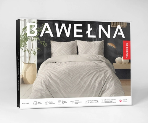 Pościel bawełniana 100% 220x200 beżowa geometryczna