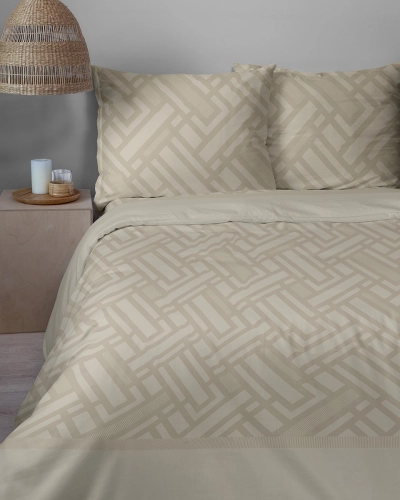 Komplet pościeli Home Satin z satyny bawełnianej beżowej 160x200 geometryczny wzór