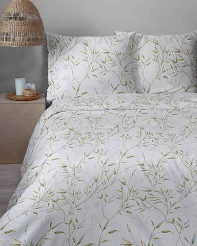 Komplet pościeli Home Satin z satyny bawełnianej 220x200 w zielono beżowe gałązki