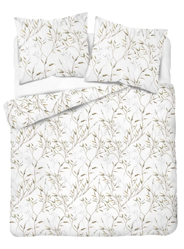 Komplet pościeli Home Satin z satyny bawełnianej 220x200 w zielono beżowe gałązki